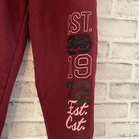 Youth unisex sized Ecko Unltd Est 1972 maroon logo joggers size 8 - Picture 3 of 5